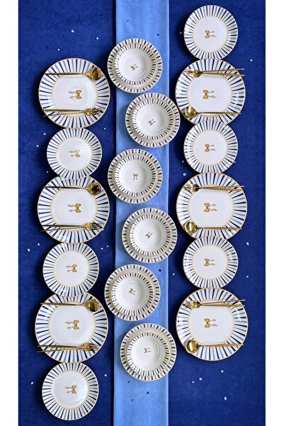 Erbaşlar Elegans Mavi 24 Parça 6 Kişilik Lüx Yemek Takımı, Yemek Seti