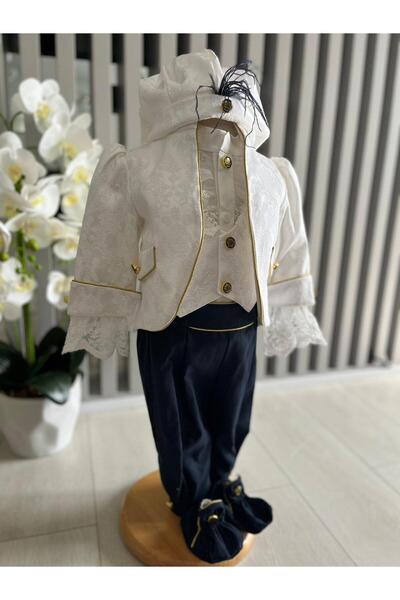 Inovius Costum botez print, cream - DPH343 - Marime: 6-9 luni