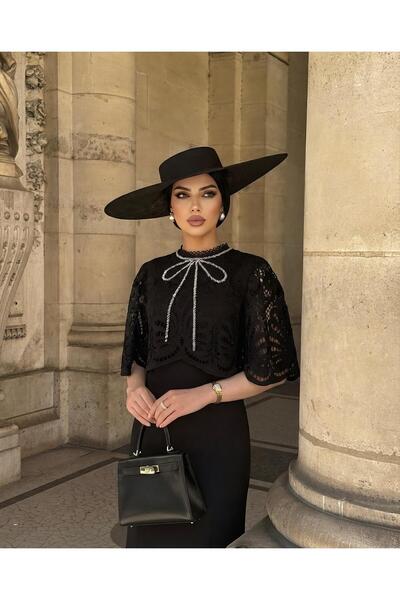 1Moda1Tarz Imported Crepe Fabric Zippered Lined Top Lace Detail Ribbon Detail...