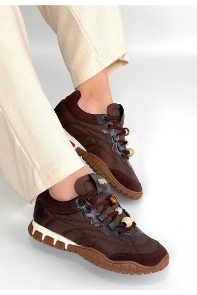 Zerenyus Pantofi sport pentru femei, din nubuc maro premium, cu șireturi, mar...