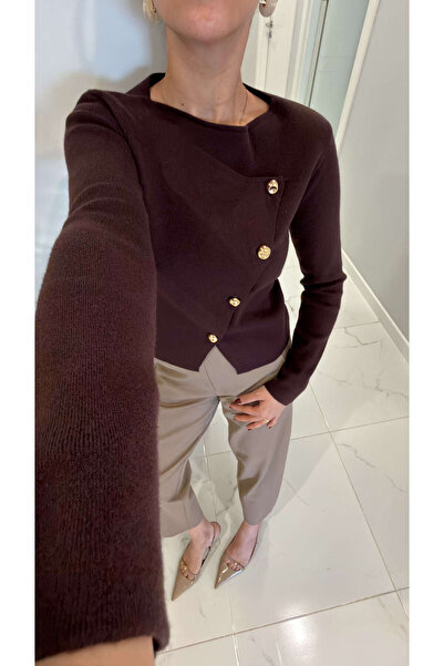 BİRCANÇİL Tidos Brown Asymmetrical Cardigan