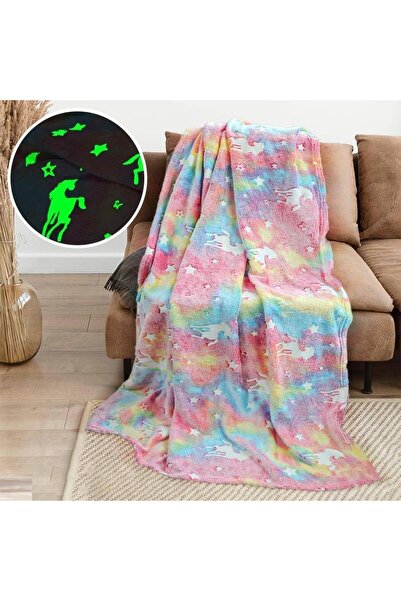 OEM Fluffy and Magic Blanket, Glow in the Dark Print, Unicorns, Rainbow Pink,...