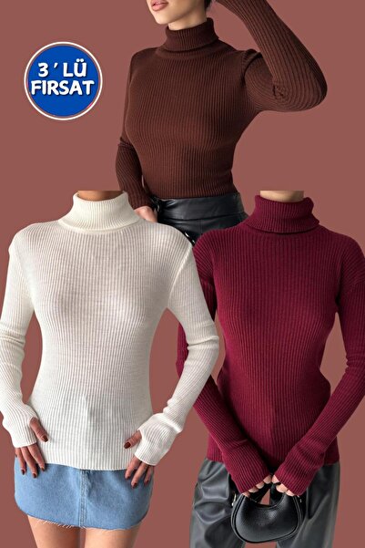 ezber moda Knitwear Sweater with Finger-Looped Turtleneck Collar