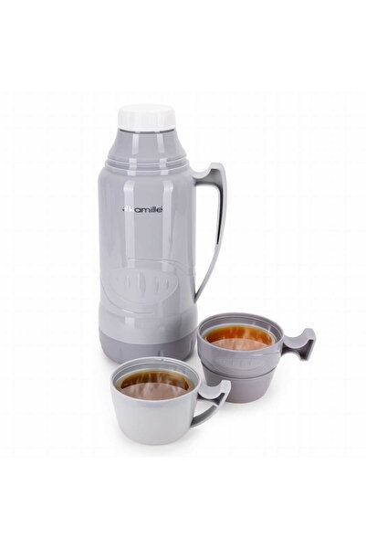 Kamille Thermos 1.8 L with glass liner and 2 integrated cups, keeps temperatu...