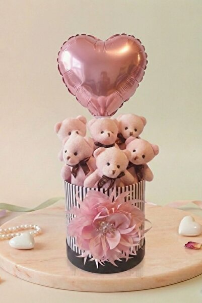 Livra Gift Özel Tasarım Hediye Kutusunda Kalpli Balonlu Pembe Peluş Ayıcık Bu...