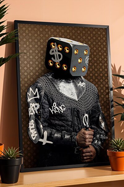 Saturn Grim Reaper Knight Graffiti Framed Painting Luxury Style Cafe Game Hal...