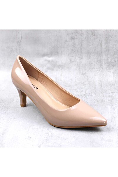 mm Pantofi eleganti de dama, stiletto , din lac, cu toc mic ML-314-APRICOT/Z
