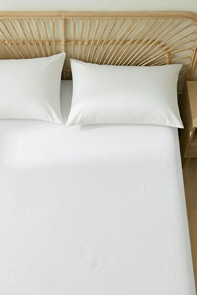 Anılsan Camelia King Flat Ranforce Bed Sheet Set - White 100% Cotton