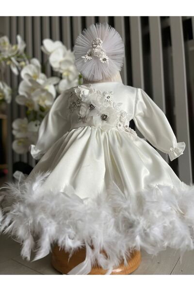 Inovius Rochita botez Anne - cu pene - DPH21 - Marime: 0-3 Luni Maneca Lunga