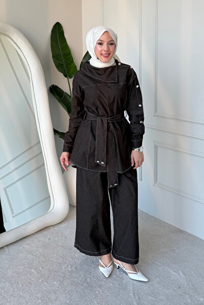 Tesettür Diyarı İmera Σετ Υφασμάτινης Ενδυμασίας με Κουμπωτή Ζώνη D Τζιν - Πι...