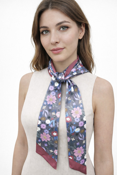 nehir eşarp Eșarfă elegantă cu model floral, roșu claret, 120x7 cm