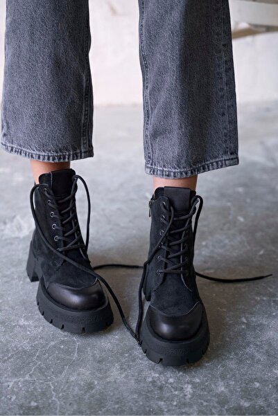 PELİN'İN AYAKKABILARI LİNEN SİYAH SÜET BOT