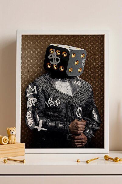 Saturn Grim Reaper Knight Graffiti Framed Painting Luxury Style Cafe Game Hal...