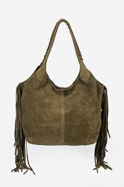Alessia Bag Valeria Tassel Detailed Genuine Suede Leather Bag