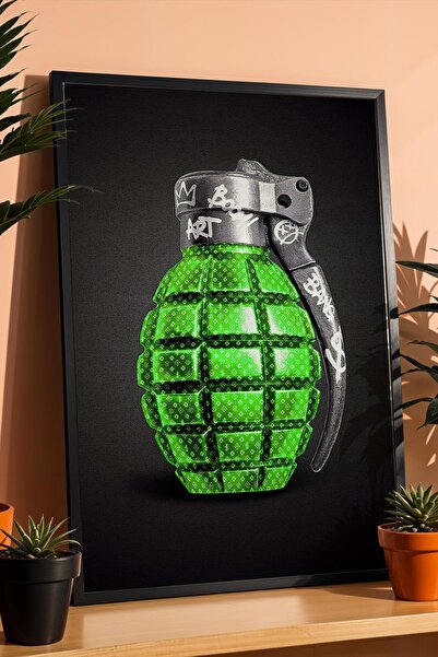 Saturn Pictură înrămată cu graffiti cu grenadine verzi, design de lux, artă s...