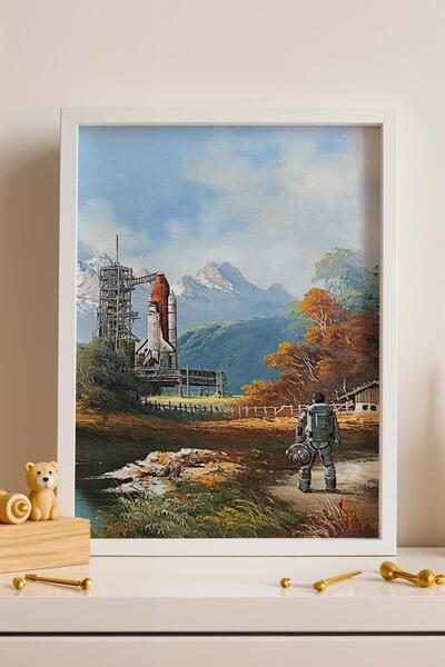 Saturn Рамка с картина на космическа совалка и астронавт Модифицирано изкуств...