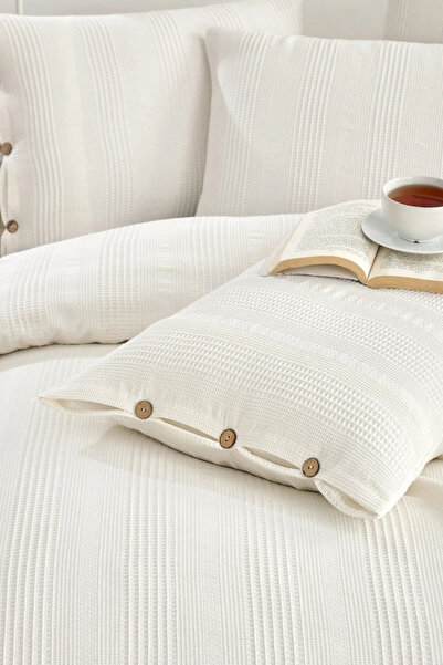 Larispera 100% Cotton Double Pique Bedspread Set with Border + 2 Buttoned Pil...