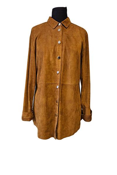 asus deri Helena - Genuine Lambskin Suede Tan Color Shirt