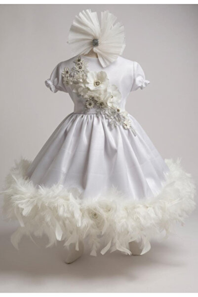 Inovius Rochita Botez Ann, cu Pene, Alb - DPH37 - Marime: 0-3 Luni Maneca Scurta