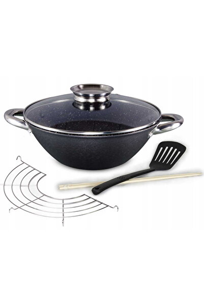 Kamille 28cm Cast Iron Wok with Lid