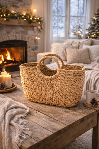 Evila Hasır Dekoratif Saklama Sepeti – Gerçek Hasır Çok Amaçlı Organizer Çant...