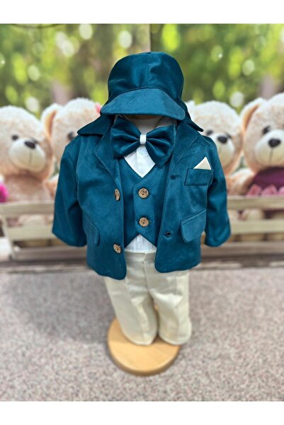 Inovius Costum botez 5piese catifea, bleumarin - DPH347 - Marime: 3-6 luni