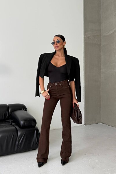 Joana Zemira Brown Suede Flare Jeans Size 40