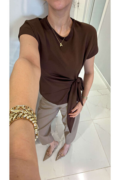 BİRCANÇİL Oyh Jerra Brown Blouse with Side Tie Detail