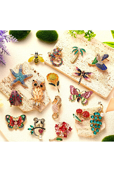 Ervalina Hayvan Figür Taşlı Karışık Broş (Karışık Gönderim)