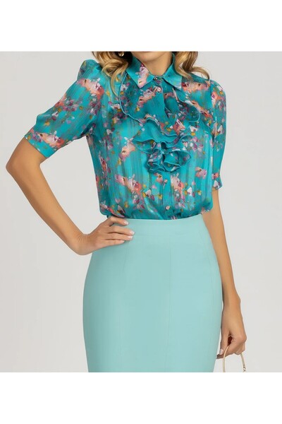 AVARO Fashion AVARO office shirt with printed voile frill with lurex thread