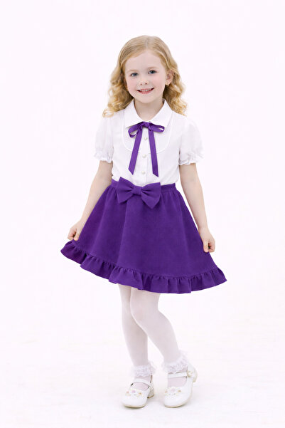 Nacar Kız Çocuk 23 Nisan 29 Ekim Biye Detaylı Gömlek&Double Kumaş Kloş Etek A...