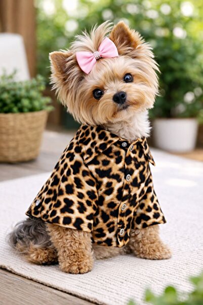 DOGİ&DOG Küçük Irk Leopar Desen Çıtçıtlı Keten Köpek Kıyafeti Köpek Gömleği (...