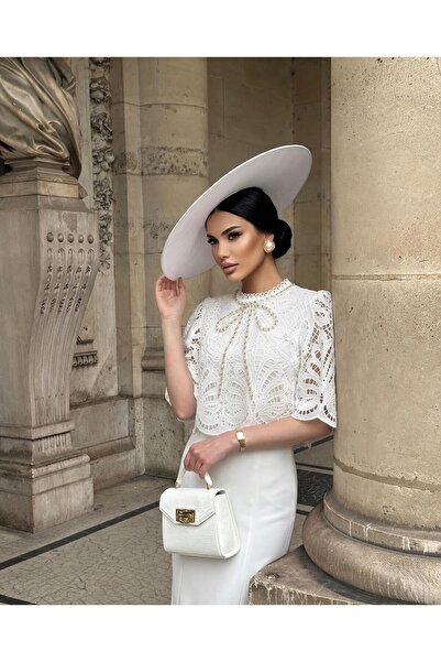 1Moda1Tarz Imported Crepe Fabric Zippered Lined Top Lace Detail Ribbon Detail...