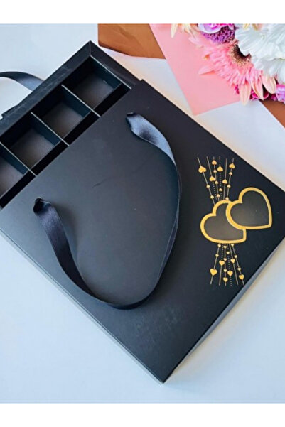 JaNef 16 Bölmeli Çanta Model Bonbon Çikolata Kutusu-Gold Yaldız Kalp (5 Adet)...