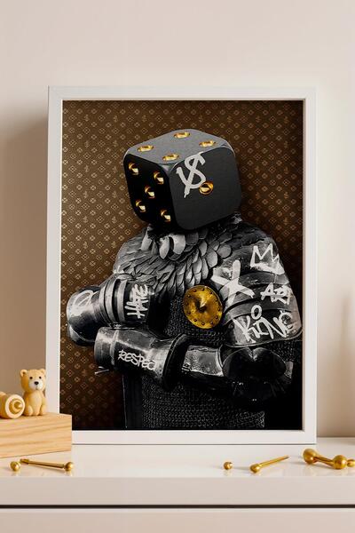 Saturn Брониран средновековен рицар с шлем, картина в рамка, декорация за каф...