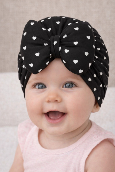 Merve Nayir Baby Girl Heart Patterned Bonnet Bandana Beanie – Bowknot Cotton ...