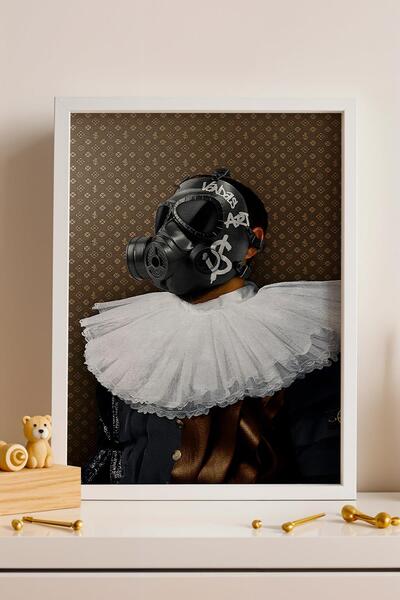 Saturn Вандалски портрет в рамка Графити Газова маска Младежка стая Декор за ...