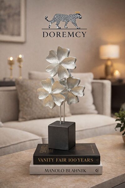 Doremcy 3’lü Çiçek Biblo Dekoratif Obje 25x14 cm Polyester Masaüstü Salon Aks...