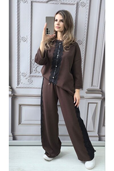 MAXORA SHOP Women's set with trousers and blouse decorated with Lace and eleg...