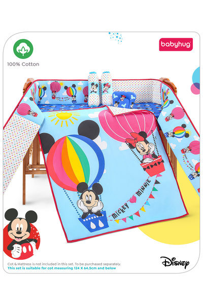 Babyhug Disney طقم مفروشات سرير أطفال قطن فاخر، بنقشة ميكي ماوس رائعة، تصميم ...