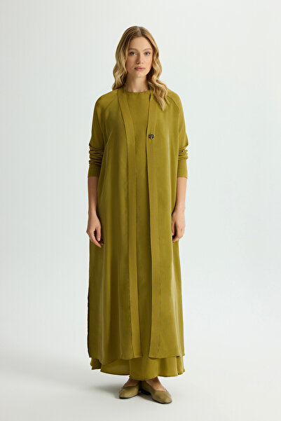 MISS DALIDA Triko Detaylı V Yaka Cupro Kap Amber