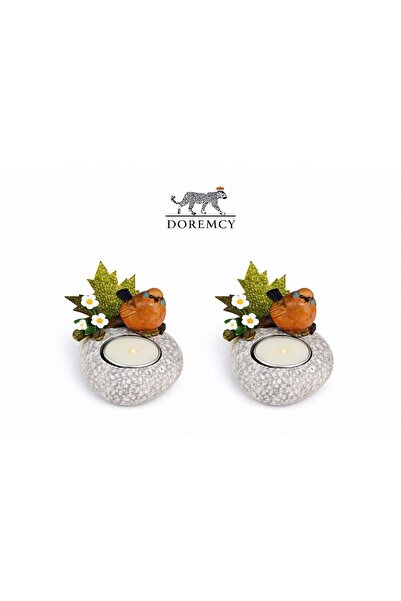Doremcy Kuşlu Mumluk 2’li Set 14x7 cm Dekoratif Taş Görünümlü Biblo Ev Banyo ...