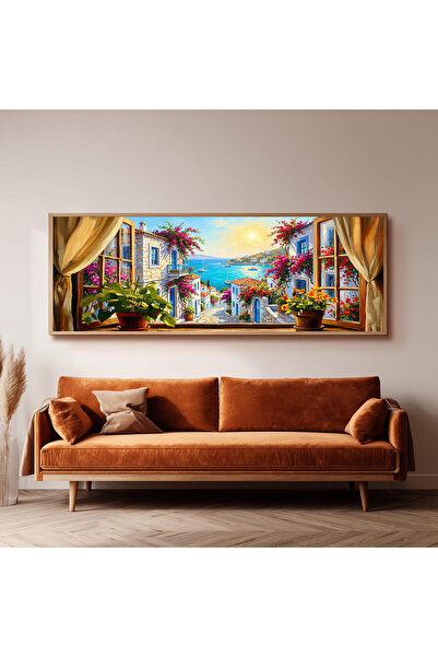 Dekorsiahome Ahşap Çerçeveli Panoramik Oturma Odası Salon Tablosu UZ0162