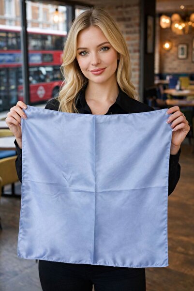 BALIENTE Baby Blue Satin Shiny Women's Scarf 50X50 cm