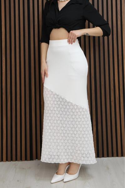 b buhari bykoc Modal Fabric Lace Skirt with Elastic Waist
