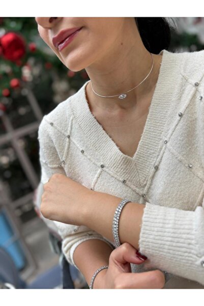 bestmysilver Kadın Gümüş Damla Taşlı Choker