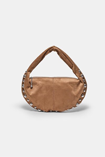 Stradivarius Çıtçıtlı suni süet omuz çantası