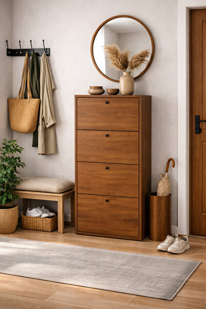 N.zone Modern shoe cabinet with an elegant wooden front – slim, space-saving ...