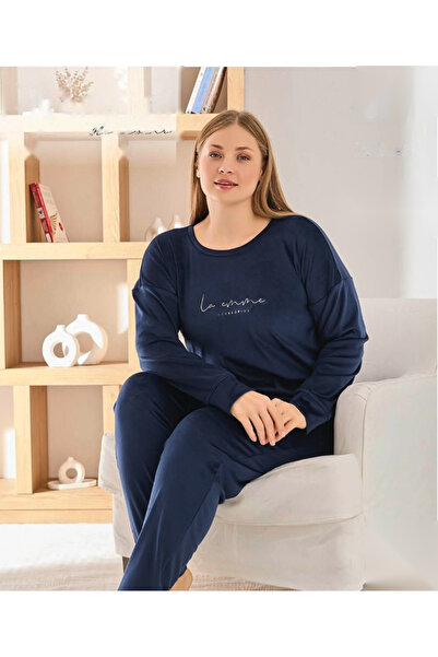 Tusebu Navy Blue Women's Velvet Pajama Set (French Velvet)-Navy Blue