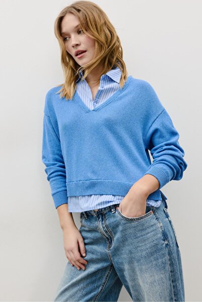 Stradivarius İki farklı kumaşlı triko kazak